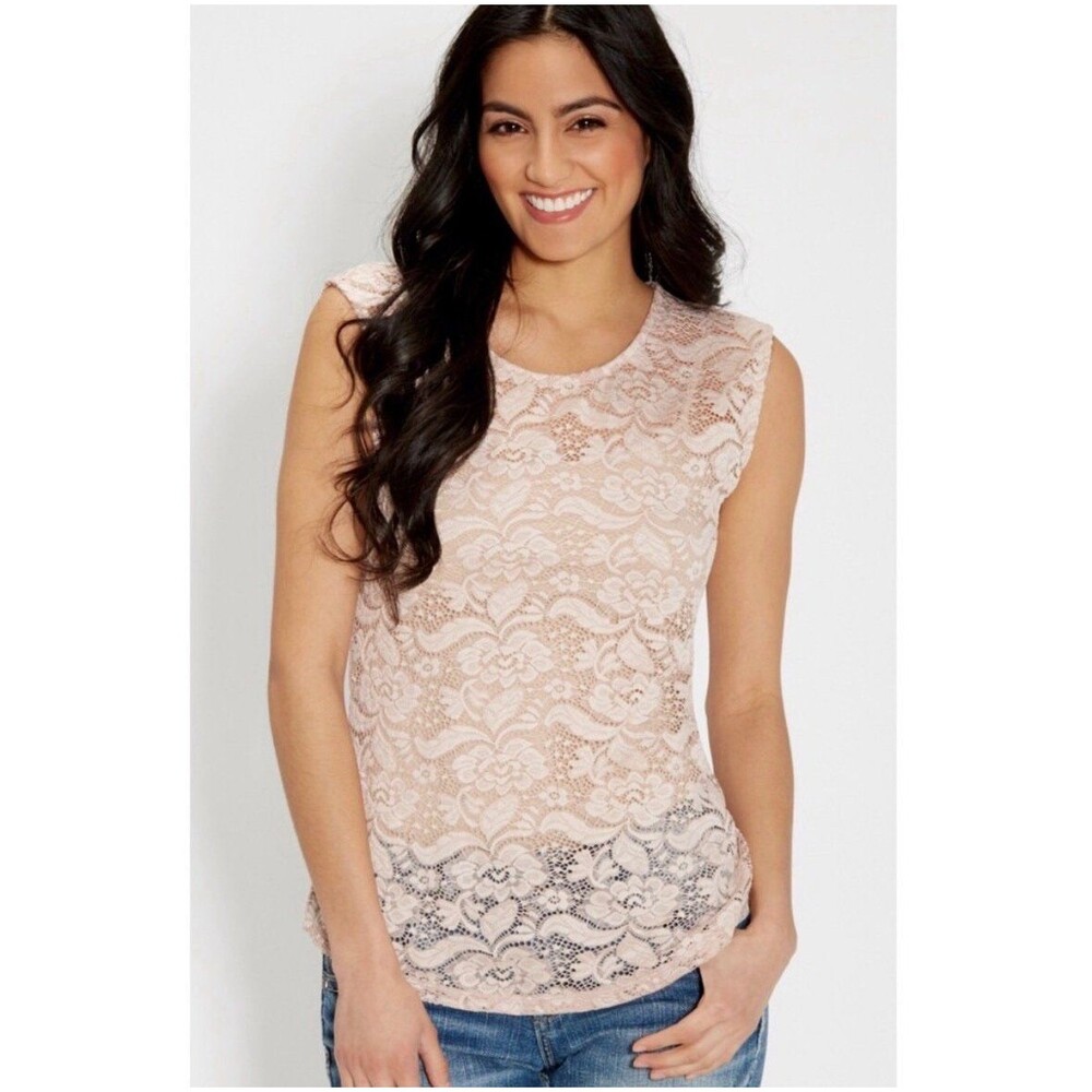 Maurices Blush Pink Lace Top with Peekaboo Back Women’s Size L